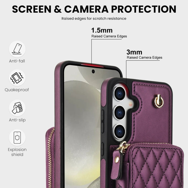 For Samsung Galaxy S24 / S25 5G AwQuer Crossbody Zipper Wallet Rhombic Leather Back Phone Case(Dark Purple)