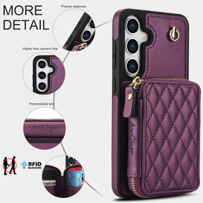 For Samsung Galaxy S24 / S25 5G AwQuer Crossbody Zipper Wallet Rhombic Leather Back Phone Case(Dark Purple)