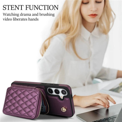 For Samsung Galaxy S24 / S25 5G AwQuer Crossbody Zipper Wallet Rhombic Leather Back Phone Case(Dark Purple)