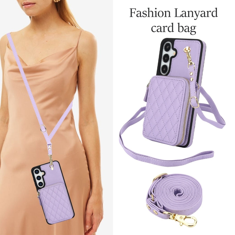 For Samsung Galaxy S24 / S25 5G AwQuer Crossbody Zipper Wallet Rhombic Leather Back Phone Case(Purple)