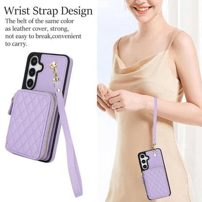 For Samsung Galaxy S24 / S25 5G AwQuer Crossbody Zipper Wallet Rhombic Leather Back Phone Case(Purple)
