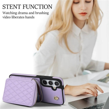 For Samsung Galaxy S24 / S25 5G AwQuer Crossbody Zipper Wallet Rhombic Leather Back Phone Case(Purple)