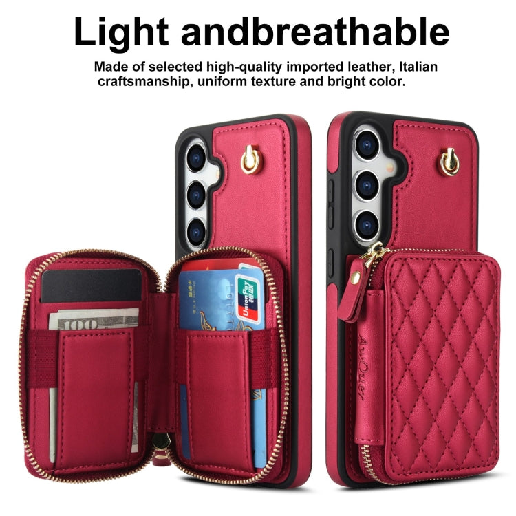 For Samsung Galaxy S24+ / S25+ 5G AwQuer Crossbody Zipper Wallet Rhombic Leather Back Phone Case(Red)