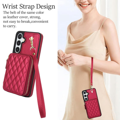 For Samsung Galaxy S24+ / S25+ 5G AwQuer Crossbody Zipper Wallet Rhombic Leather Back Phone Case(Red)