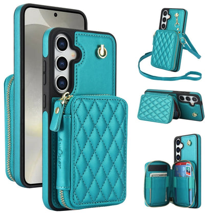 For Samsung Galaxy S24+ / S25+ 5G AwQuer Crossbody Zipper Wallet Rhombic Leather Back Phone Case(Green)