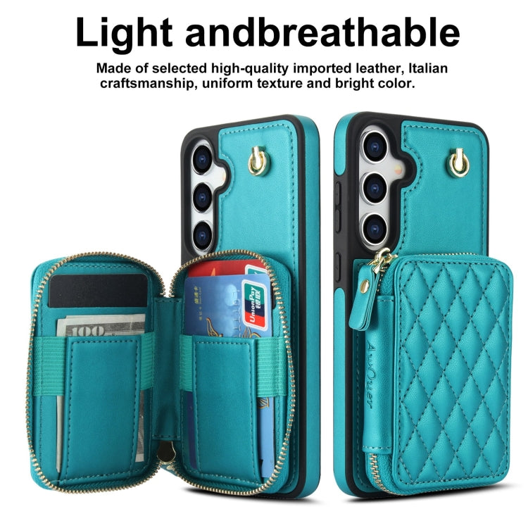 For Samsung Galaxy S24+ / S25+ 5G AwQuer Crossbody Zipper Wallet Rhombic Leather Back Phone Case(Green)