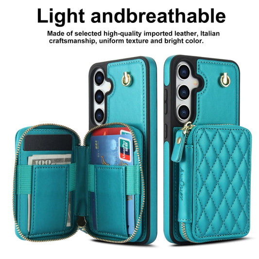 For Samsung Galaxy S24+ / S25+ 5G AwQuer Crossbody Zipper Wallet Rhombic Leather Back Phone Case(Green)
