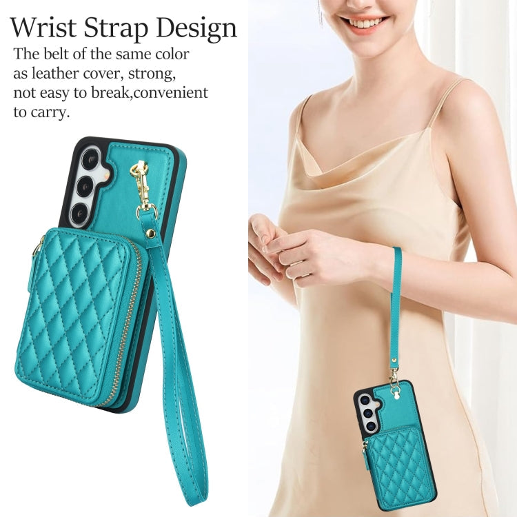 For Samsung Galaxy S24+ / S25+ 5G AwQuer Crossbody Zipper Wallet Rhombic Leather Back Phone Case(Green)