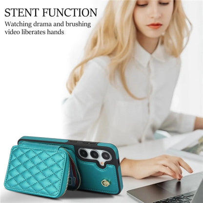 For Samsung Galaxy S24+ / S25+ 5G AwQuer Crossbody Zipper Wallet Rhombic Leather Back Phone Case(Green)