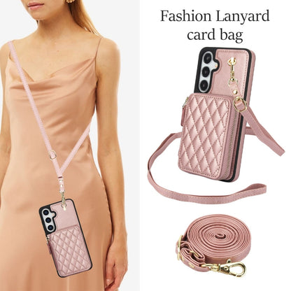 Pour Samsung Galaxy S24+ / S25+ 5G AwQuer Étui portefeuille à glissière en cuir Rhombic (or rose)