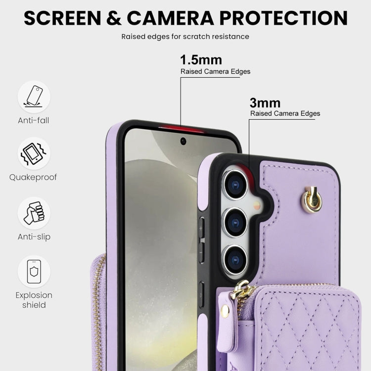 For Samsung Galaxy S24+ / S25+ 5G AwQuer Crossbody Zipper Wallet Rhombic Leather Back Phone Case(Purple)