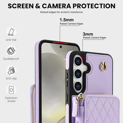 For Samsung Galaxy S24+ / S25+ 5G AwQuer Crossbody Zipper Wallet Rhombic Leather Back Phone Case(Purple)