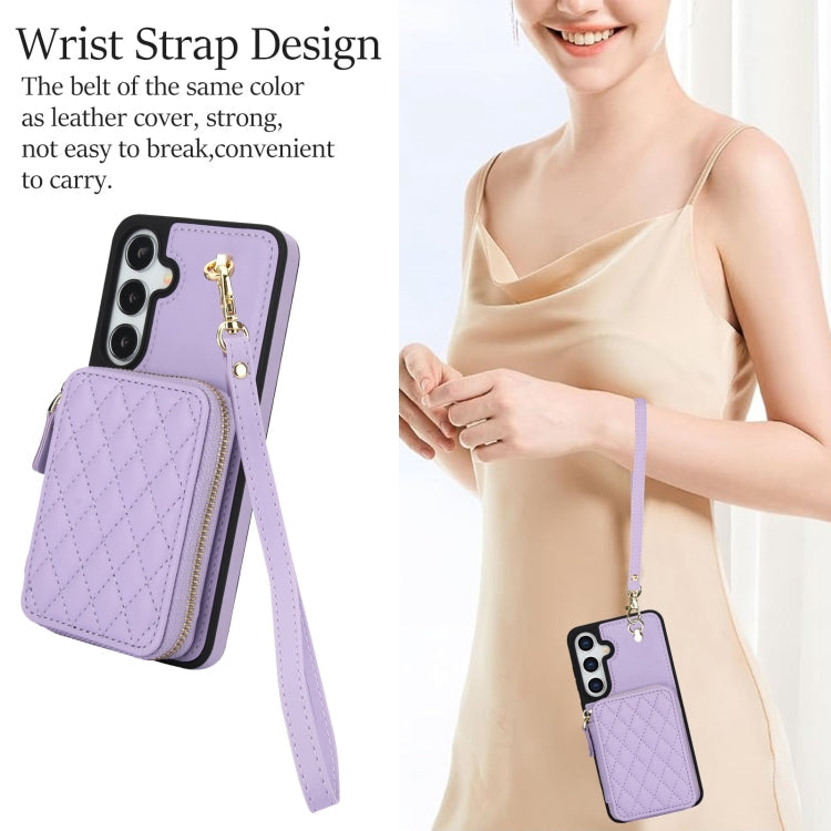 For Samsung Galaxy S24+ / S25+ 5G AwQuer Crossbody Zipper Wallet Rhombic Leather Back Phone Case(Purple)