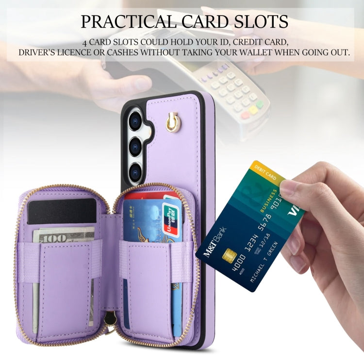 For Samsung Galaxy S24+ / S25+ 5G AwQuer Crossbody Zipper Wallet Rhombic Leather Back Phone Case(Purple)