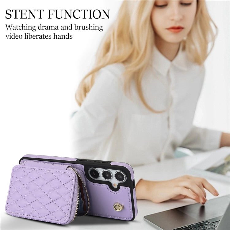 For Samsung Galaxy S24+ / S25+ 5G AwQuer Crossbody Zipper Wallet Rhombic Leather Back Phone Case(Purple)