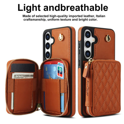 For Samsung Galaxy S24+ / S25+ 5G AwQuer Crossbody Zipper Wallet Rhombic Leather Back Phone Case(Brown)