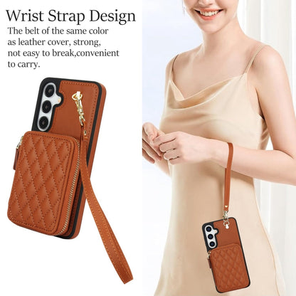 For Samsung Galaxy S24+ / S25+ 5G AwQuer Crossbody Zipper Wallet Rhombic Leather Back Phone Case(Brown)