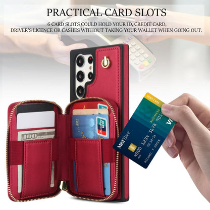For Samsung Galaxy S24 Ultra 5G AwQuer Crossbody Zipper Wallet Rhombic Leather Back Phone Case(Red)