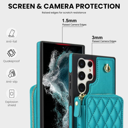 Pour Samsung Galaxy S24 Ultra 5G Étui de Téléphone Arrière en Cuir Rhombique AwQuer avec Portefeuille à Fermeture Éclair Bandoulière (Vert)
