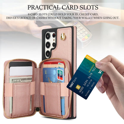 For Samsung Galaxy S24 Ultra 5G AwQuer Crossbody Zipper Wallet Rhombic Leather Back Phone Case(Rose Gold)
