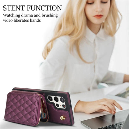 For Samsung Galaxy S24 Ultra 5G AwQuer Crossbody Zipper Wallet Rhombic Leather Back Phone Case(Dark Purple)