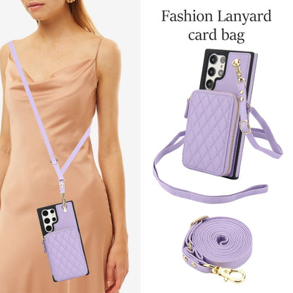 For Samsung Galaxy S24 Ultra 5G AwQuer Crossbody Zipper Wallet Rhombic Leather Back Phone Case(Purple)