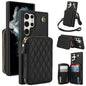 For Samsung Galaxy S23 Ultra 5G AwQuer Crossbody Zipper Wallet Rhombic Leather Back Phone Case(Black)