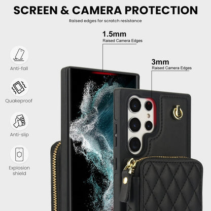 For Samsung Galaxy S23 Ultra 5G AwQuer Crossbody Zipper Wallet Rhombic Leather Back Phone Case(Black)