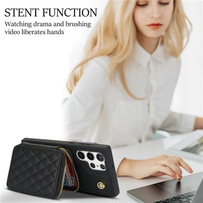 For Samsung Galaxy S23 Ultra 5G AwQuer Crossbody Zipper Wallet Rhombic Leather Back Phone Case(Black)