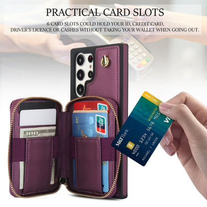 For Samsung Galaxy S22 Ultra 5G AwQuer Crossbody Zipper Wallet Rhombic Leather Back Phone Case(Dark Purple)