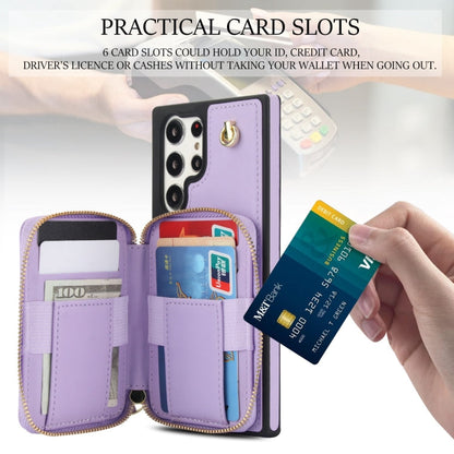 For Samsung Galaxy S22 Ultra 5G AwQuer Crossbody Zipper Wallet Rhombic Leather Back Phone Case(Purple)