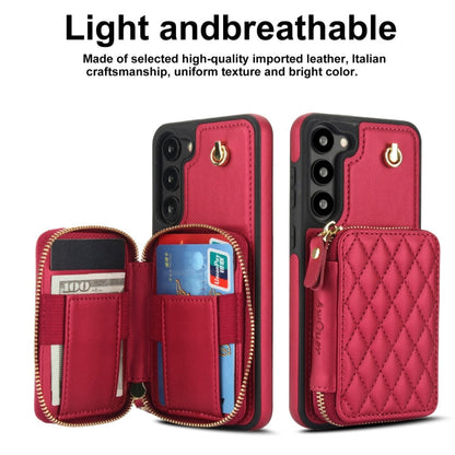 For Samsung Galaxy S23 5G AwQuer Crossbody Zipper Wallet Rhombic Leather Back Phone Case(Red)
