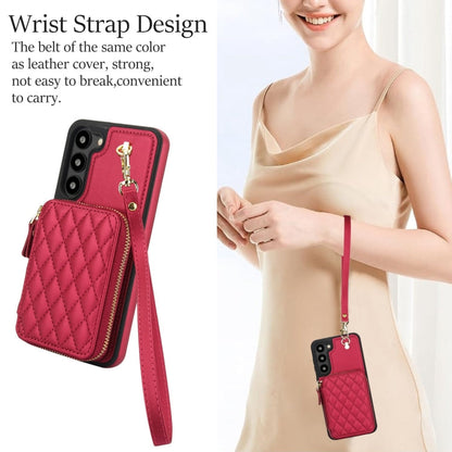 For Samsung Galaxy S23 5G AwQuer Crossbody Zipper Wallet Rhombic Leather Back Phone Case(Red)