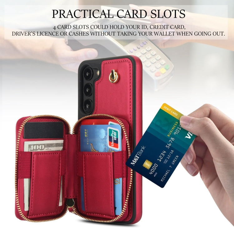 For Samsung Galaxy S23 5G AwQuer Crossbody Zipper Wallet Rhombic Leather Back Phone Case(Red)