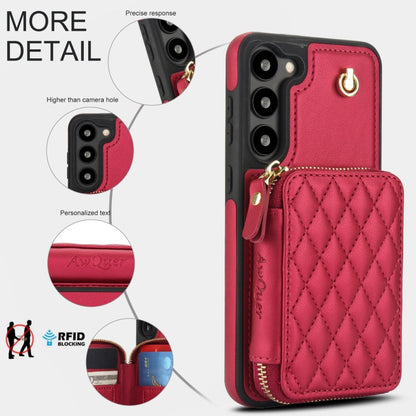 For Samsung Galaxy S23 5G AwQuer Crossbody Zipper Wallet Rhombic Leather Back Phone Case(Red)
