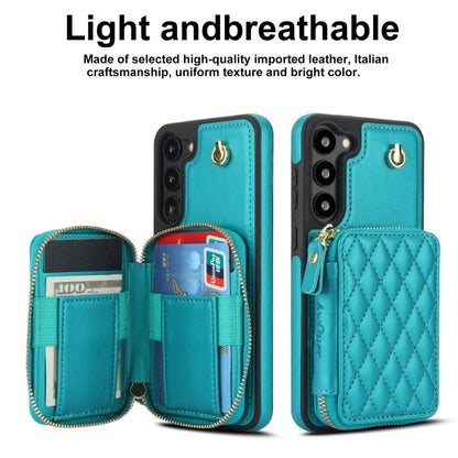 For Samsung Galaxy S23 5G AwQuer Crossbody Zipper Wallet Rhombic Leather Back Phone Case(Green)