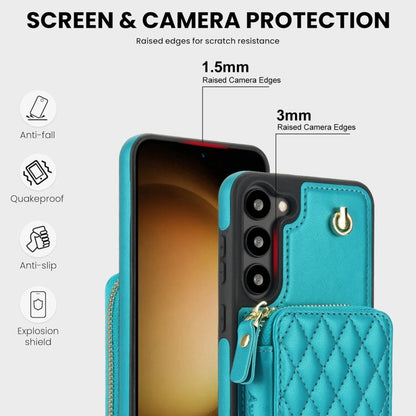 For Samsung Galaxy S23 5G AwQuer Crossbody Zipper Wallet Rhombic Leather Back Phone Case(Green)