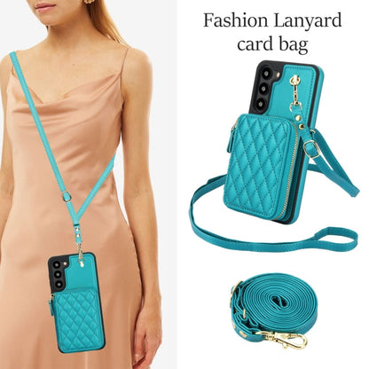 For Samsung Galaxy S23 5G AwQuer Crossbody Zipper Wallet Rhombic Leather Back Phone Case(Green)