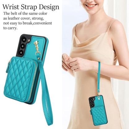 For Samsung Galaxy S23 5G AwQuer Crossbody Zipper Wallet Rhombic Leather Back Phone Case(Green)