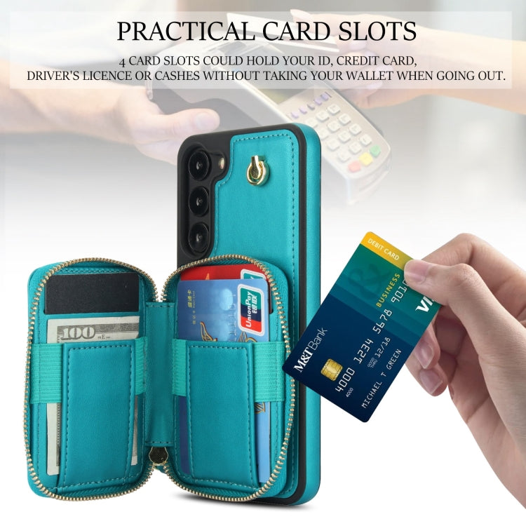 For Samsung Galaxy S23 5G AwQuer Crossbody Zipper Wallet Rhombic Leather Back Phone Case(Green)