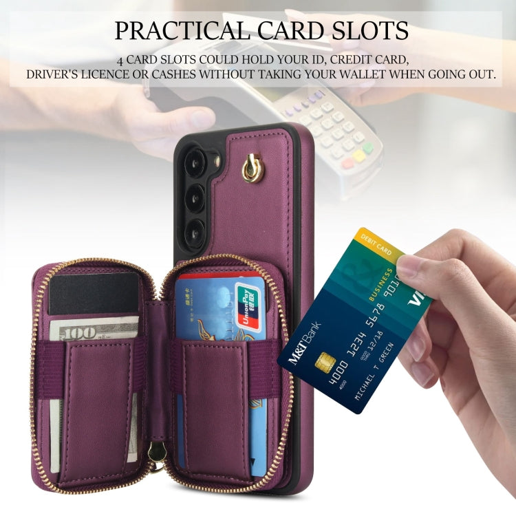 For Samsung Galaxy S23 5G AwQuer Crossbody Zipper Wallet Rhombic Leather Back Phone Case(Dark Purple)