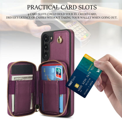 For Samsung Galaxy S23 5G AwQuer Crossbody Zipper Wallet Rhombic Leather Back Phone Case(Dark Purple)