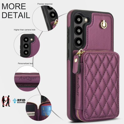 For Samsung Galaxy S23 5G AwQuer Crossbody Zipper Wallet Rhombic Leather Back Phone Case(Dark Purple)
