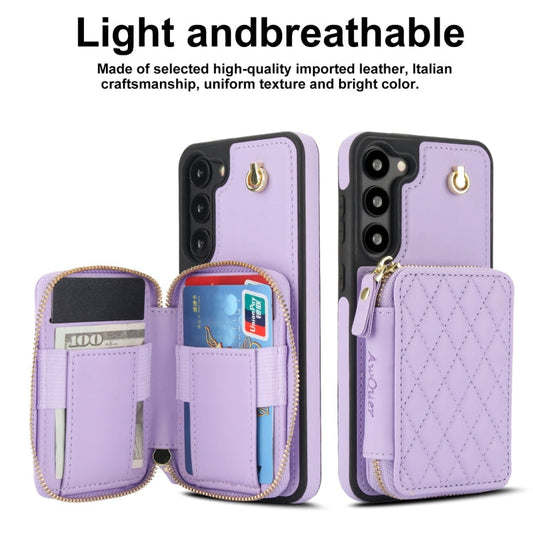 For Samsung Galaxy S23 5G AwQuer Crossbody Zipper Wallet Rhombic Leather Back Phone Case(Purple)
