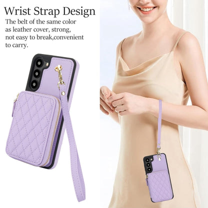 For Samsung Galaxy S23 5G AwQuer Crossbody Zipper Wallet Rhombic Leather Back Phone Case(Purple)