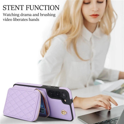 For Samsung Galaxy S23 5G AwQuer Crossbody Zipper Wallet Rhombic Leather Back Phone Case(Purple)