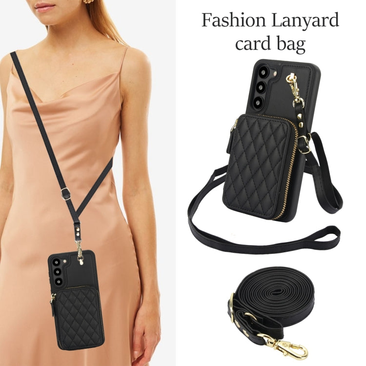 For Samsung Galaxy S23+ 5G AwQuer Crossbody Zipper Wallet Rhombic Leather Back Phone Case(Black)