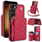 Pour Samsung Galaxy S23+ 5G AwQuer Étui portefeuille à bandoulière zippé en cuir losangé (rouge)