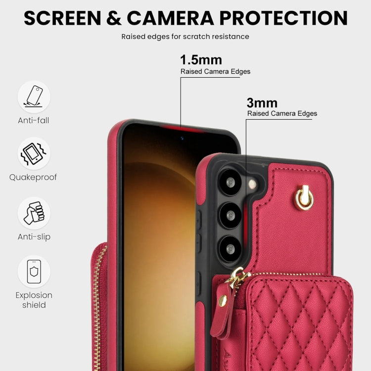 Pour Samsung Galaxy S23+ 5G AwQuer Étui portefeuille à bandoulière zippé en cuir losangé (rouge)