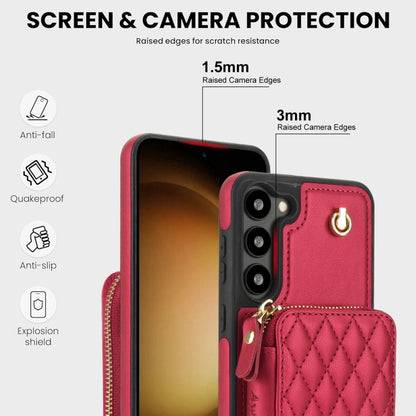 Pour Samsung Galaxy S23+ 5G AwQuer Étui portefeuille à bandoulière zippé en cuir losangé (rouge)